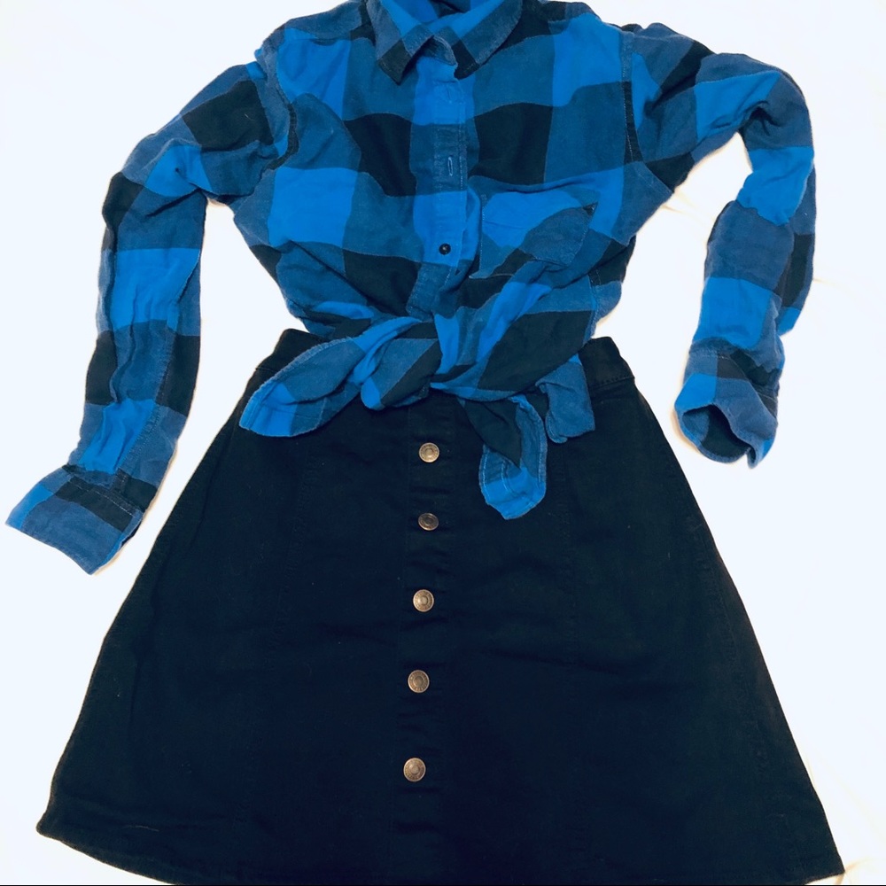 Black denim button skirt
